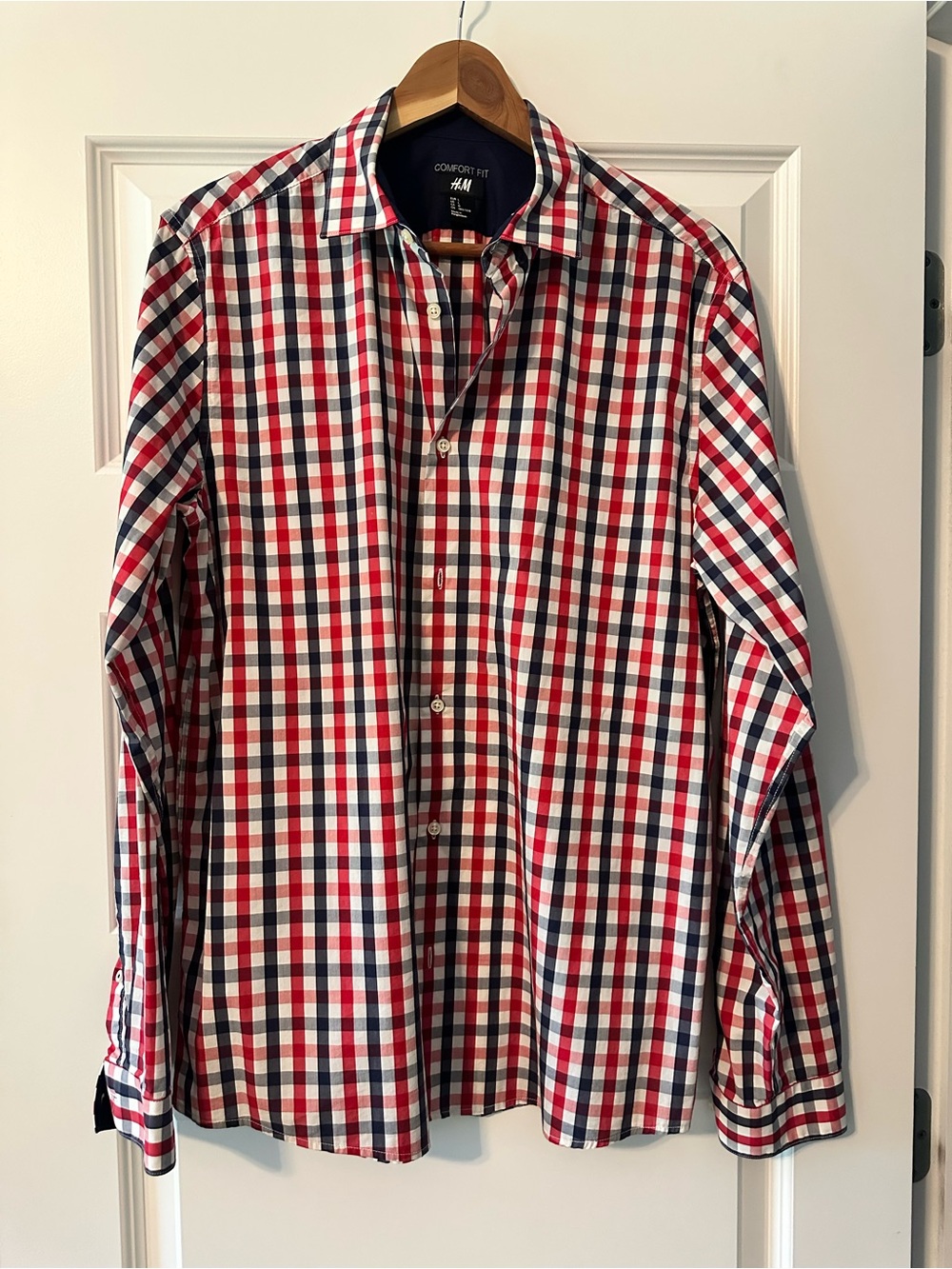 H&M Men’s Red, White & Blue Check Cotton Button-Down Shirt